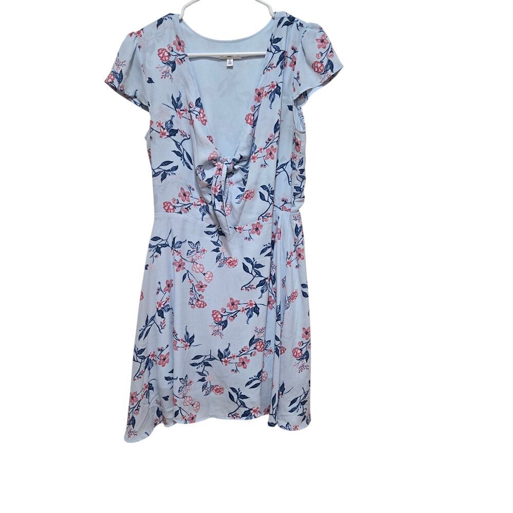 BP Floral Tie Front Dress Medium Blue Pink Mini Cottagecore